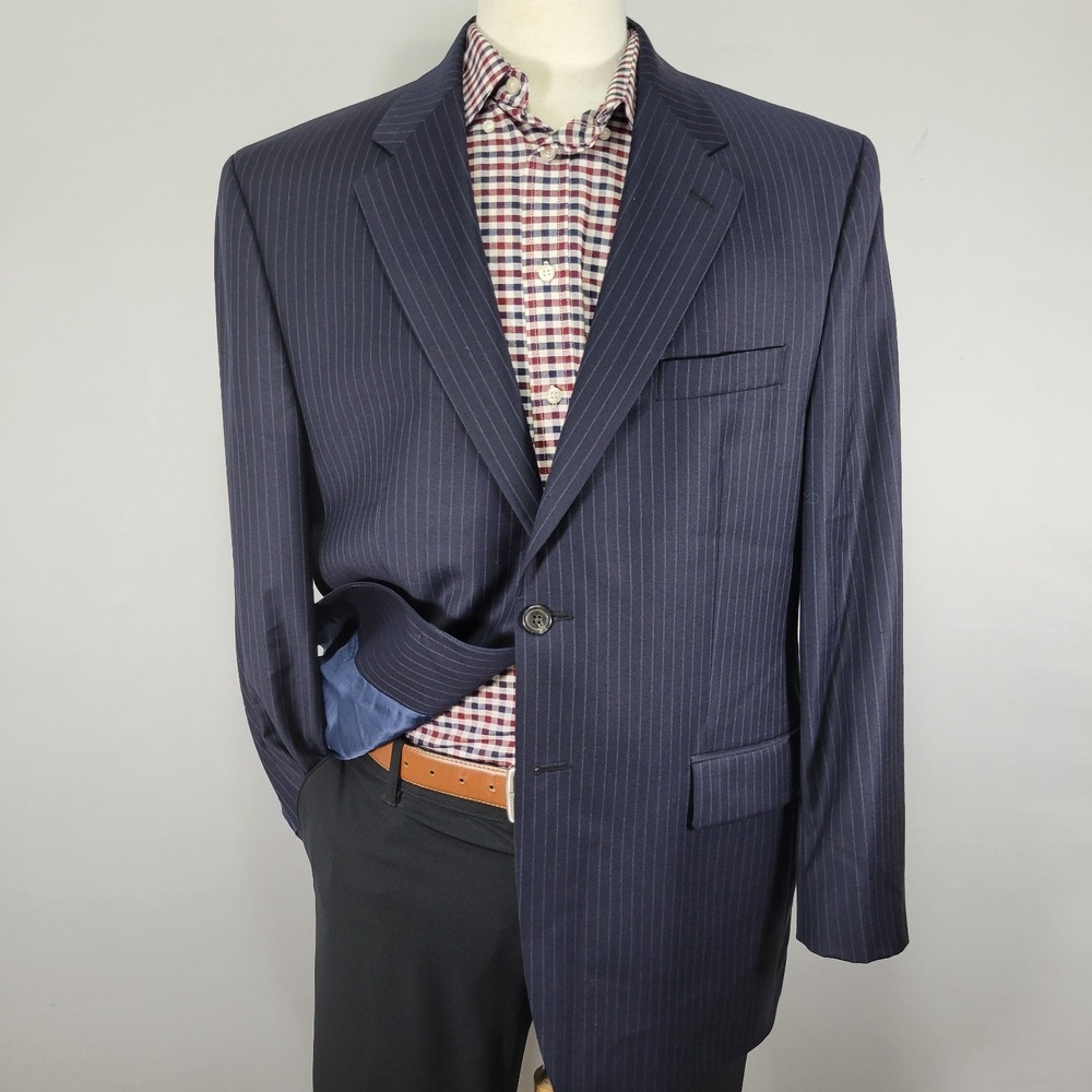 Lauren Ralph lauren Men's Sport Coat Blazer Two Button Navy Pin Striped Wool 44R
